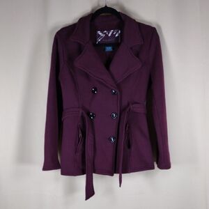 Sebby Collection Coat Women’s Size Medium Burgundy Belted Double Breasted